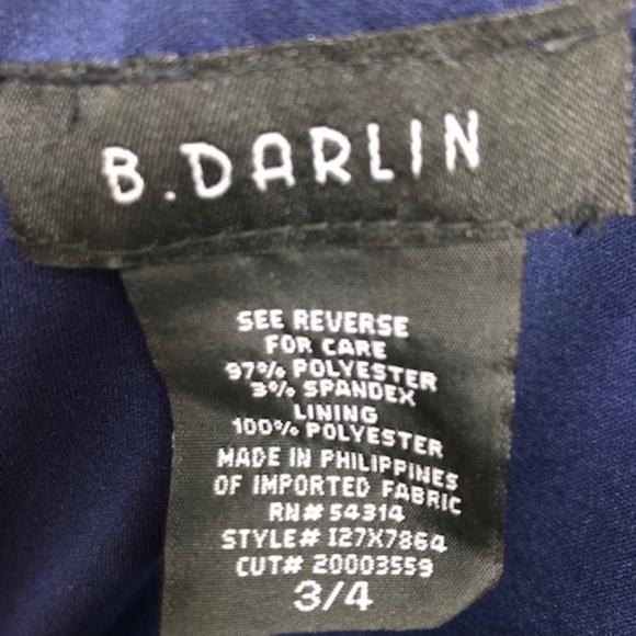 B. Darlin Navy Blue Short Formal Dress Satin-Look Size 3/4 with Sequin Bead Trim - Picture 8 of 11